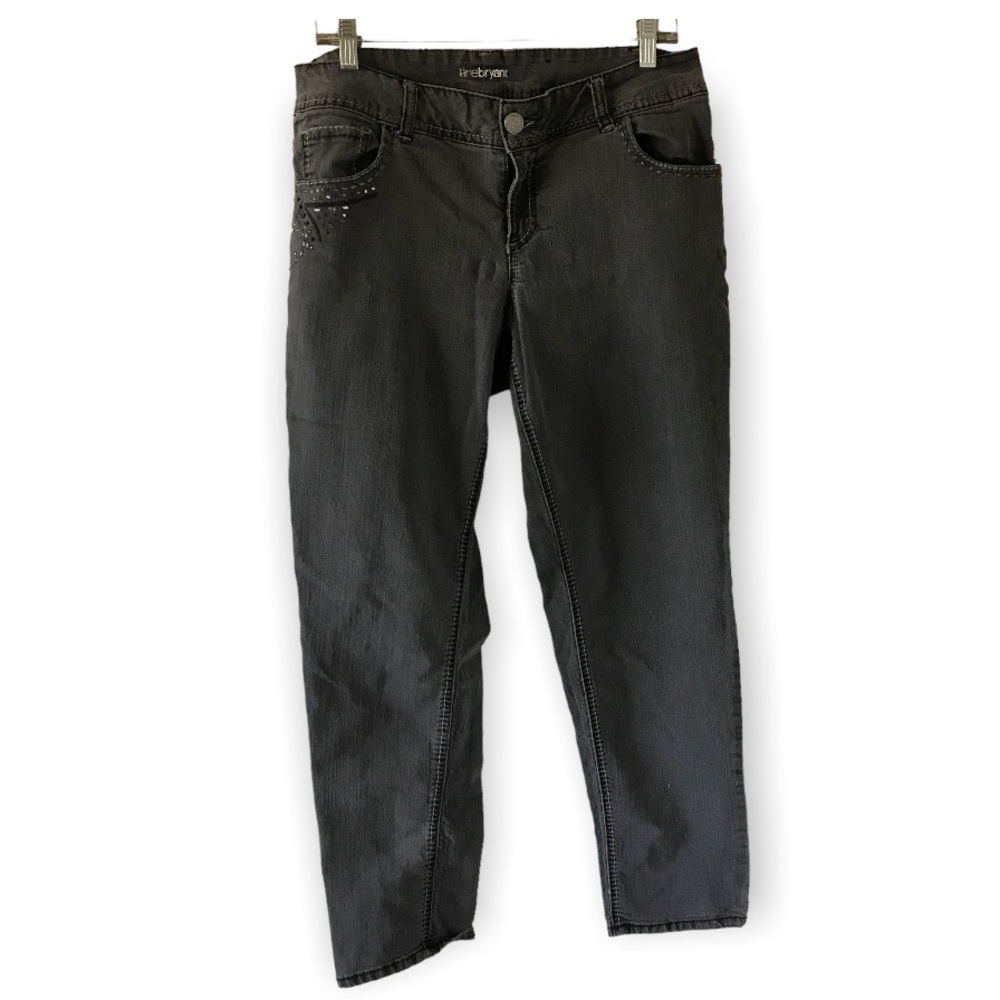 3/$15 Lane Bryant gray jeans with rhinestone design pockets
